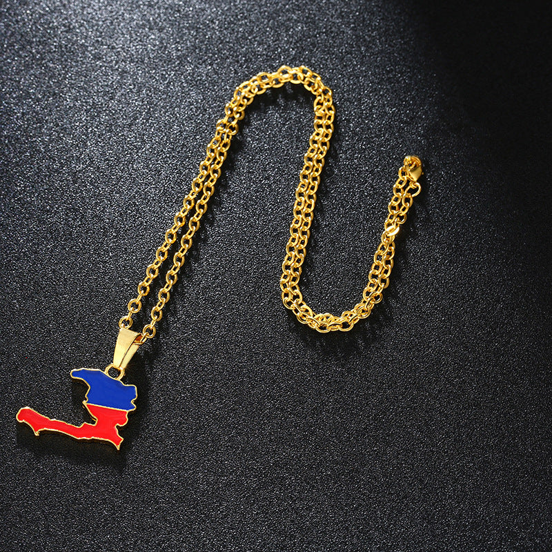 Fashion Ladies Stainless Steel Haiti Map Pendant Necklace
