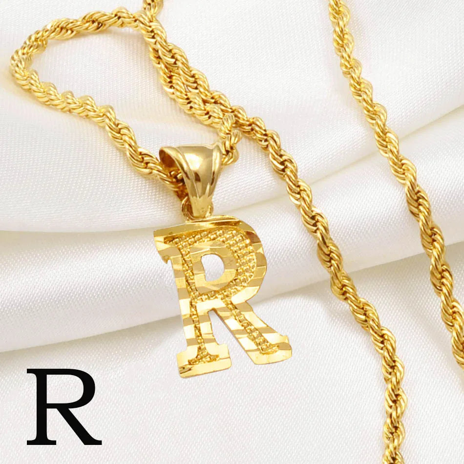 Anniyo Gold-Plated A-Z Initial Pendant Necklace – Unisex