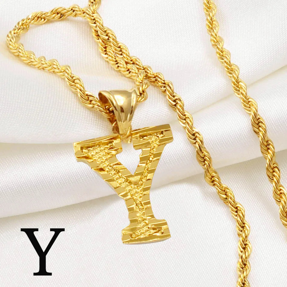 Anniyo Gold-Plated A-Z Initial Pendant Necklace – Unisex