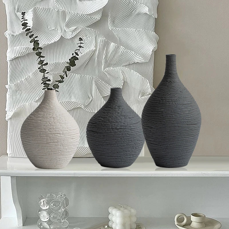 Nordic Ceramic Vase β Simple Narrow-Mouth Flower Pot for Home, Office & Living Room Decor
