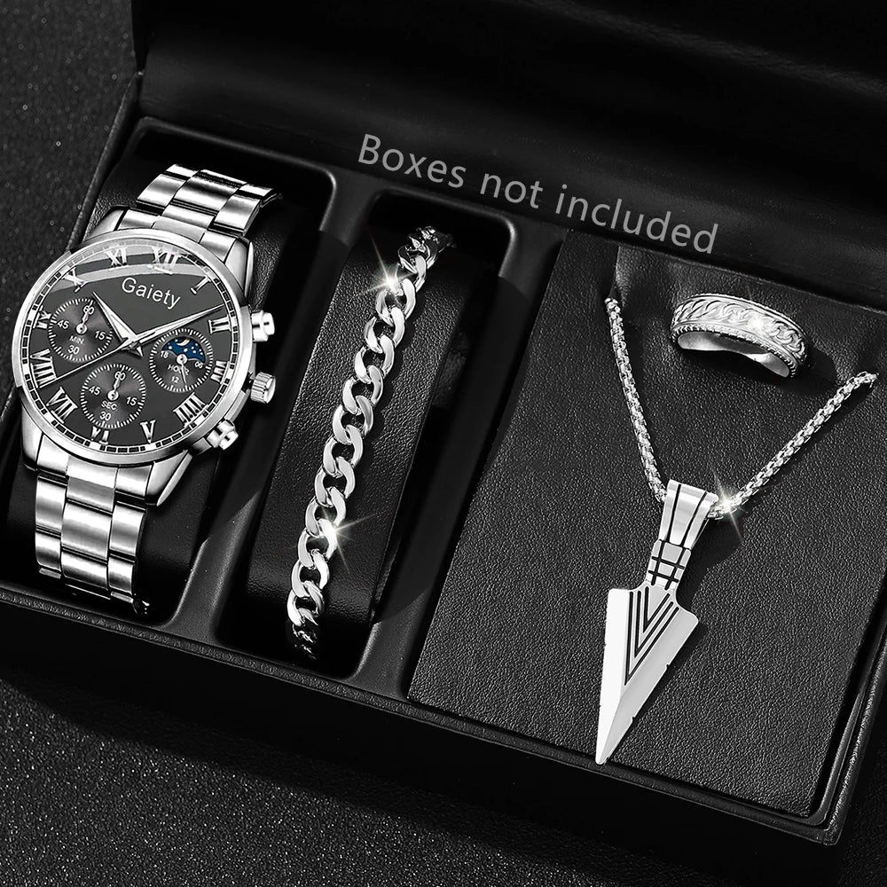 ⌚ Men’s Stainless Steel Quartz Watch – Classic Business Style with Calendar Display