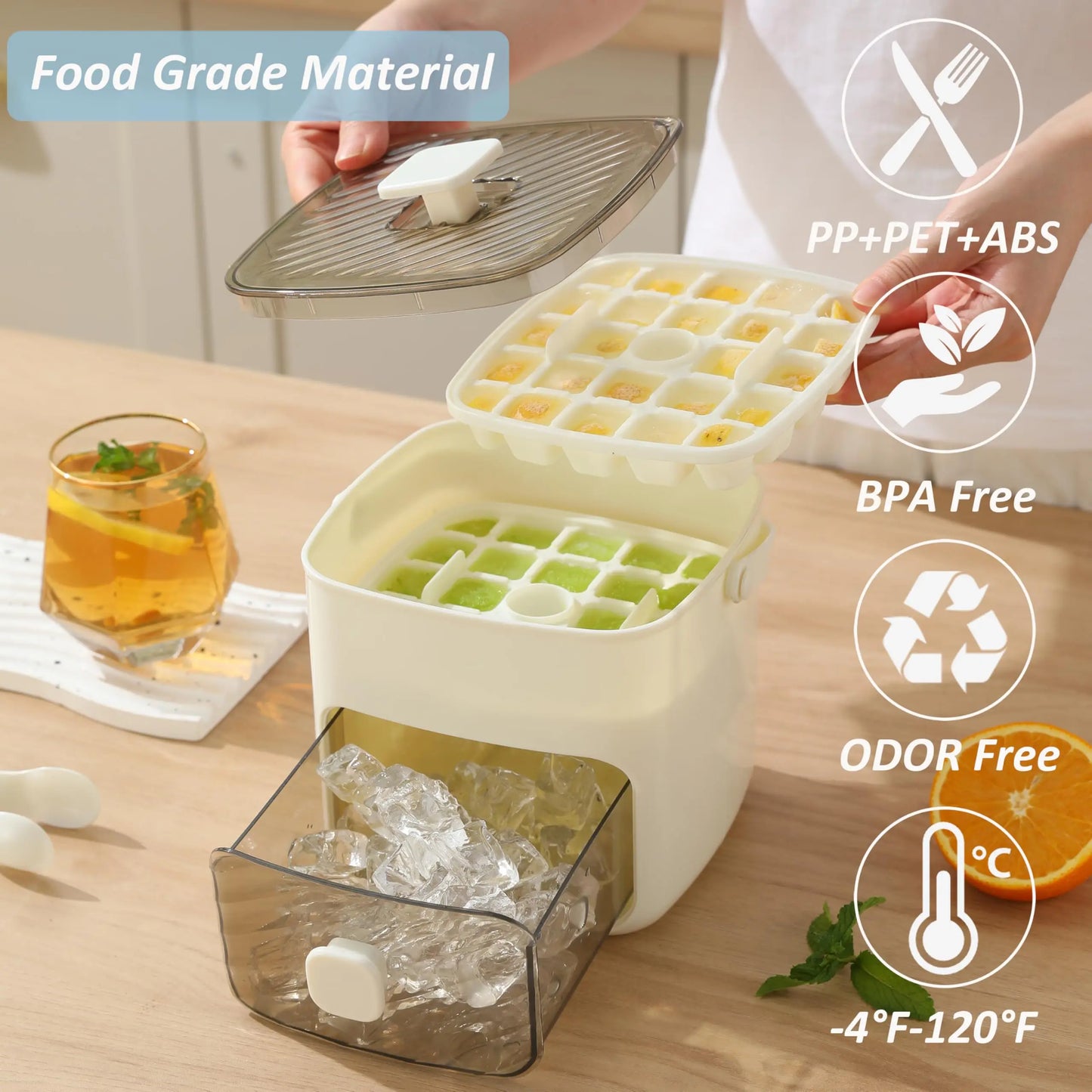 Grid Reusable Ice Cube Tray with Storage