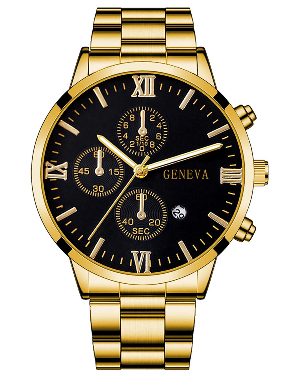 Men's 4-Piece Gold Jewelry Set – Roman Watch