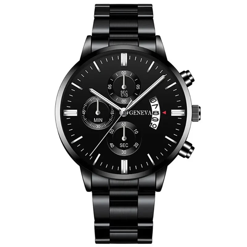 ⌚ Men’s Stainless Steel Quartz Watch – Classic Business Style with Calendar Display