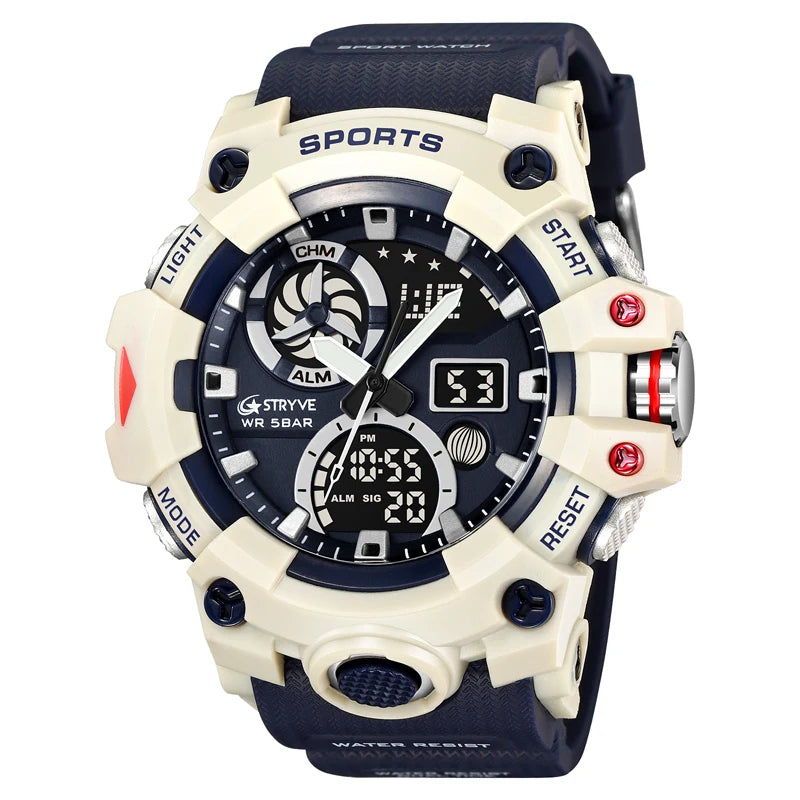Menβs Dual Time Sport Watch β 50m Waterproof, Shock Resistant Digital Watch