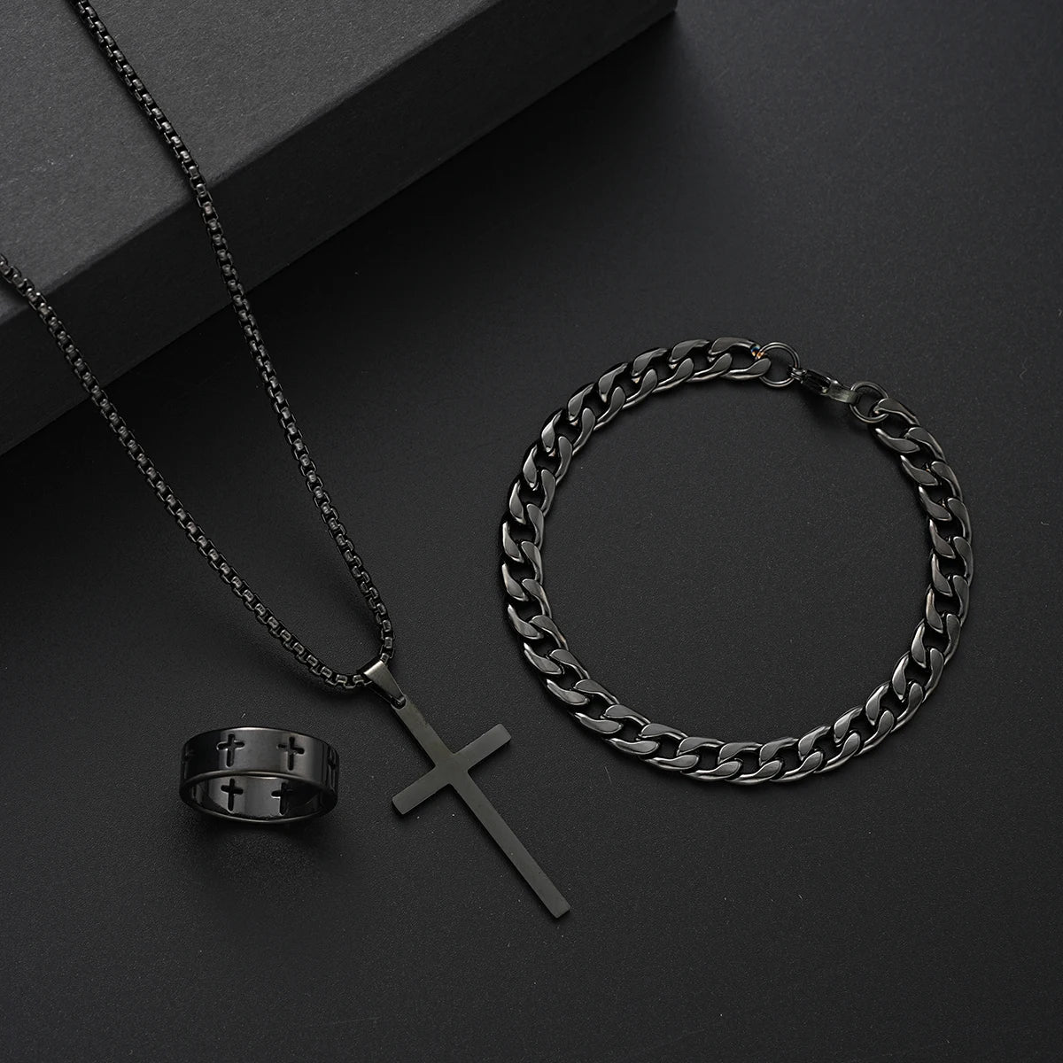 3PCS Stainless Steel Jewelry Set – Bracelet, Necklace & Ring | Unisex
