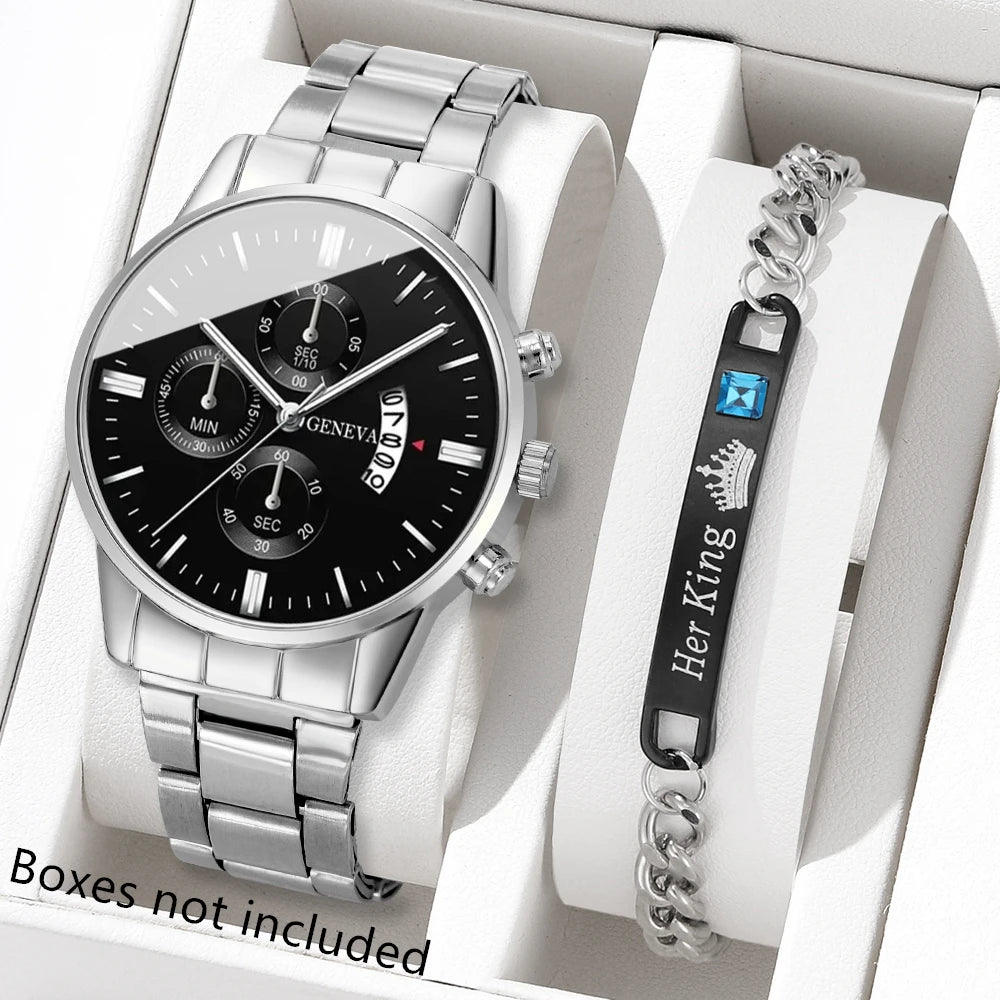 ⌚ Men’s Stainless Steel Quartz Watch – Classic Business Style with Calendar Display