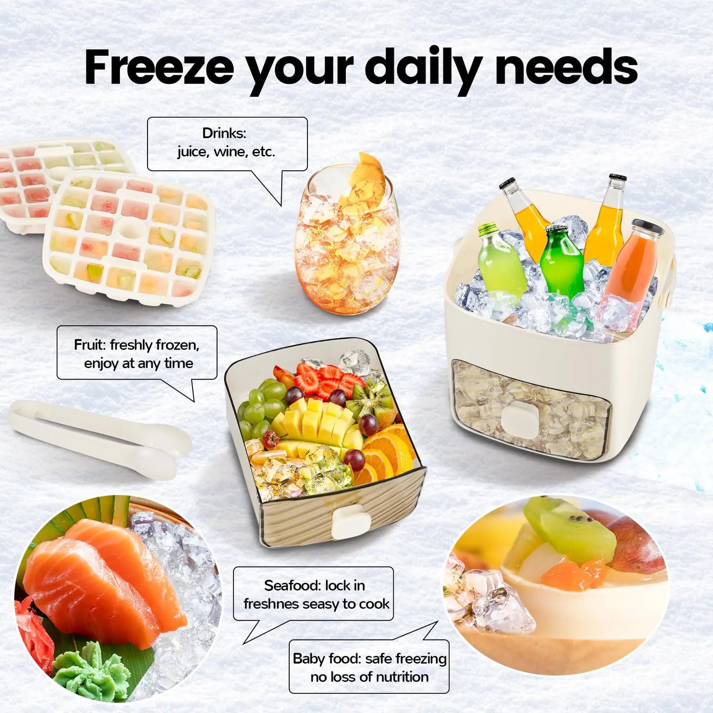 Grid Reusable Ice Cube Tray with Storage
