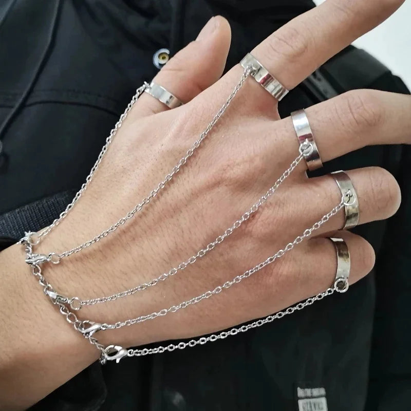 Dainty Gold-Plated Hand Chain Bracelet with Ring