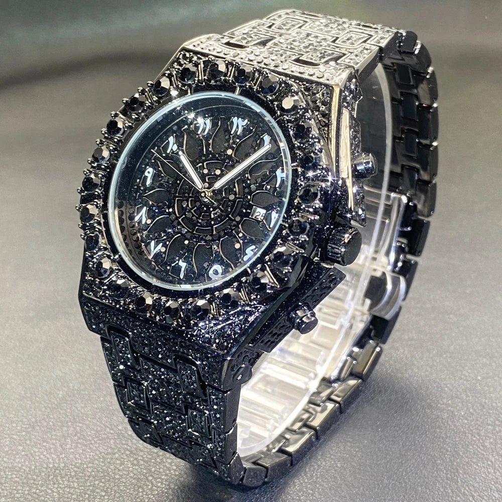Gold Iced-Out Menโs Watch โ Luxury & Waterproof