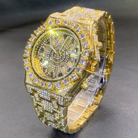 Gold Iced-Out Men’s Watch – Luxury & Waterproof