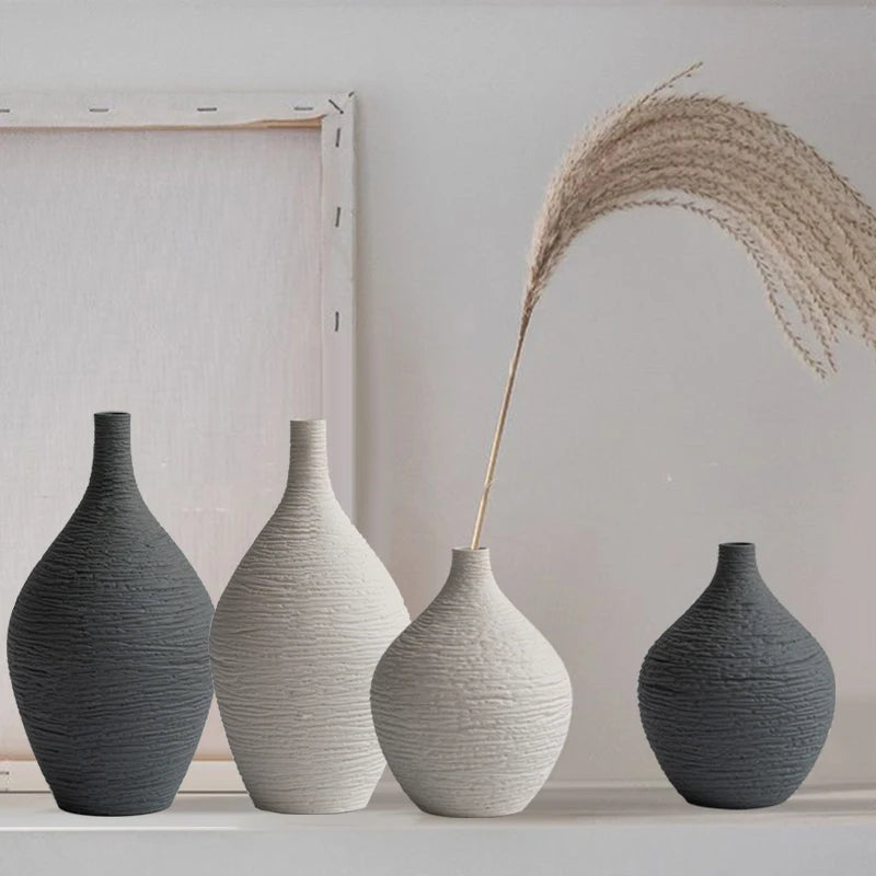 Nordic Ceramic Vase β Simple Narrow-Mouth Flower Pot for Home, Office & Living Room Decor