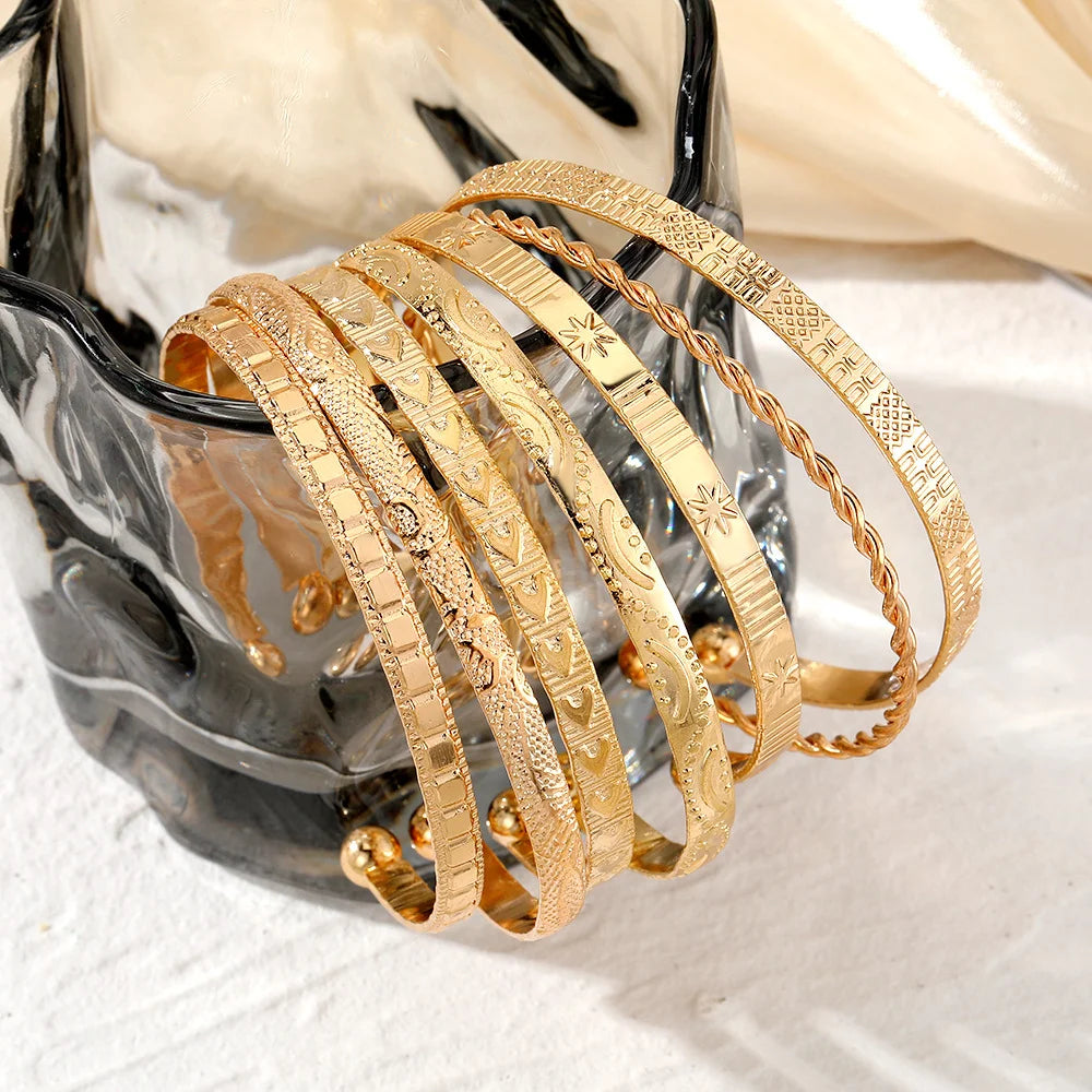 7-Piece Gold Punk Bracelet Set for Women