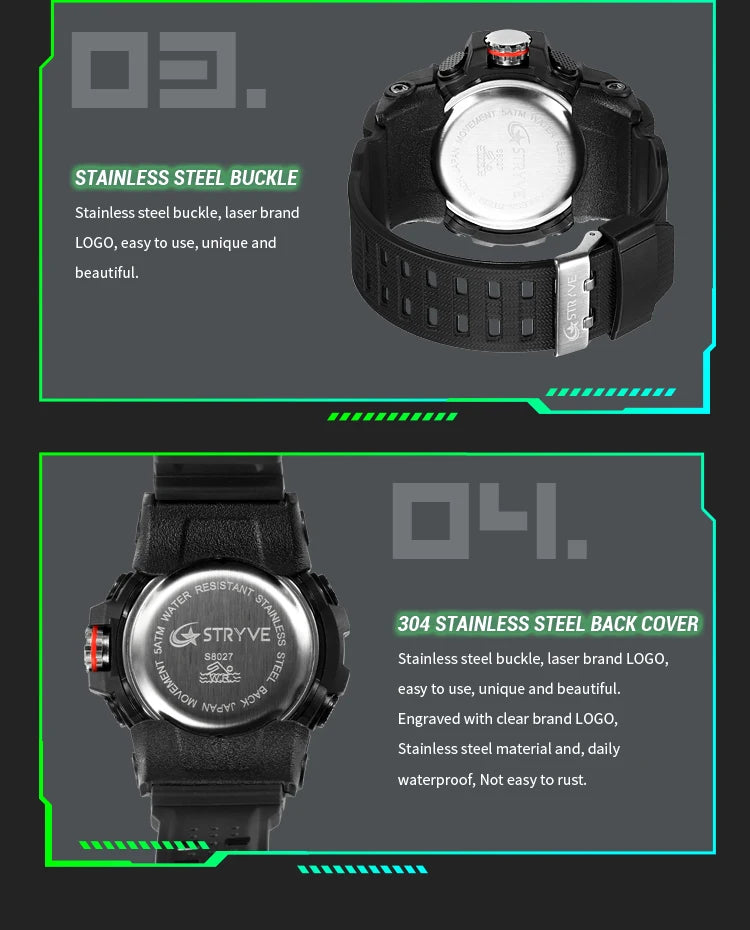 Menβs Dual Time Sport Watch β 50m Waterproof, Shock Resistant Digital Watch