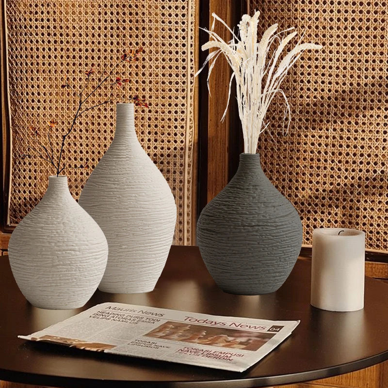 Nordic Ceramic Vase β Simple Narrow-Mouth Flower Pot for Home, Office & Living Room Decor
