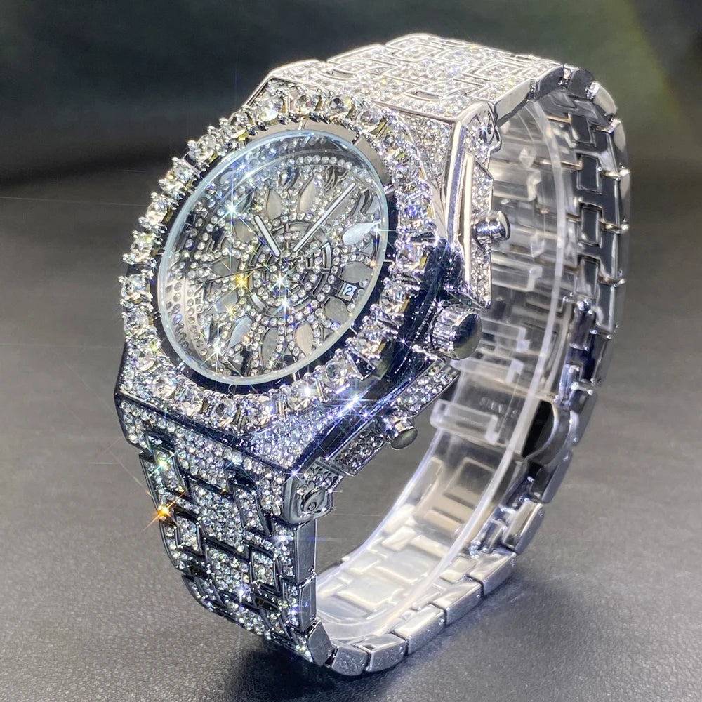Gold Iced-Out Menโs Watch โ Luxury & Waterproof