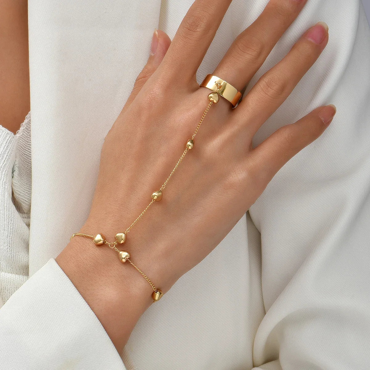 Dainty Gold-Plated Hand Chain Bracelet with Ring