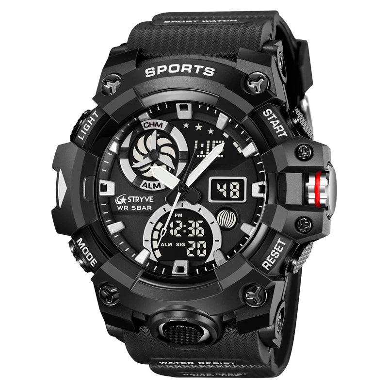 Menβs Dual Time Sport Watch β 50m Waterproof, Shock Resistant Digital Watch