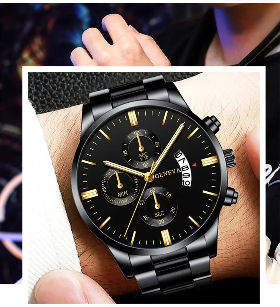 ⌚ Men’s Stainless Steel Quartz Watch – Classic Business Style with Calendar Display