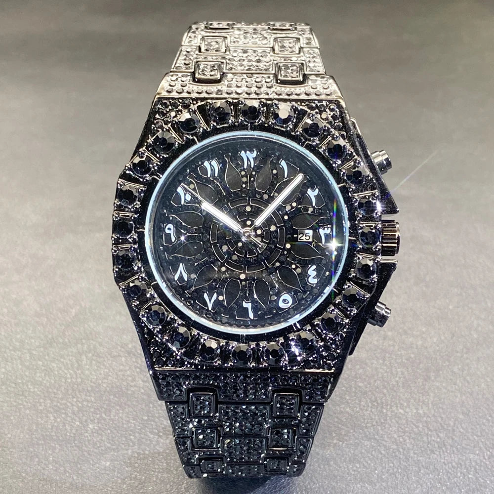 Gold Iced-Out Menโs Watch โ Luxury & Waterproof