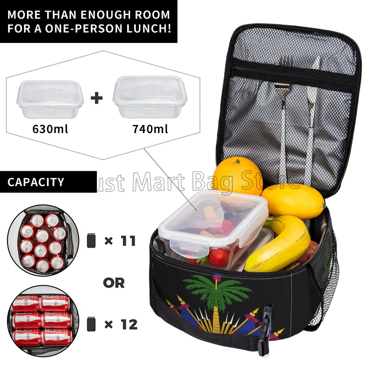 Haiti Flag Insulated Lunch Bag