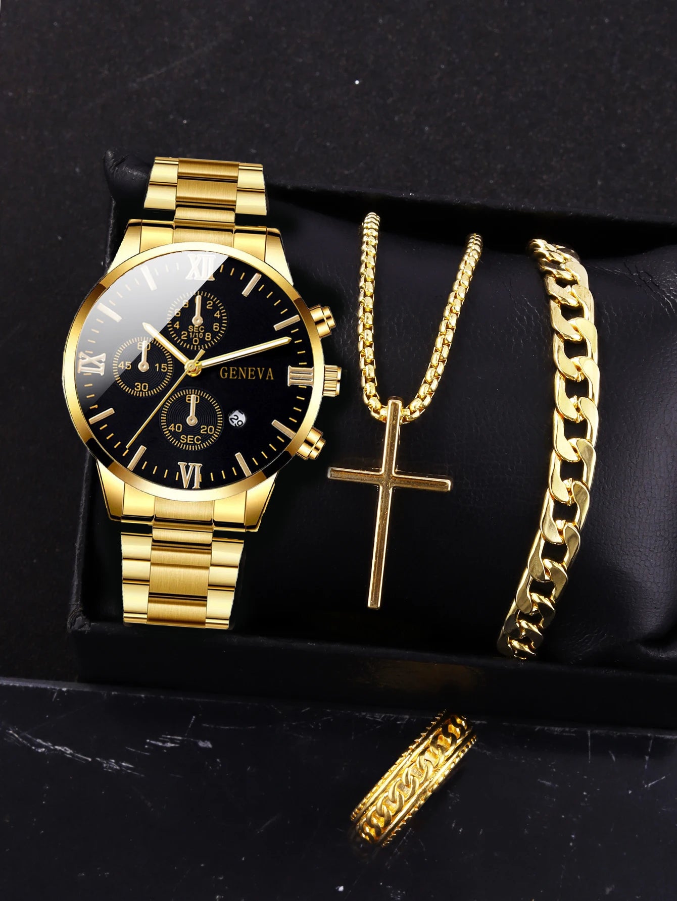 Men's 4-Piece Gold Jewelry Set – Roman Watch