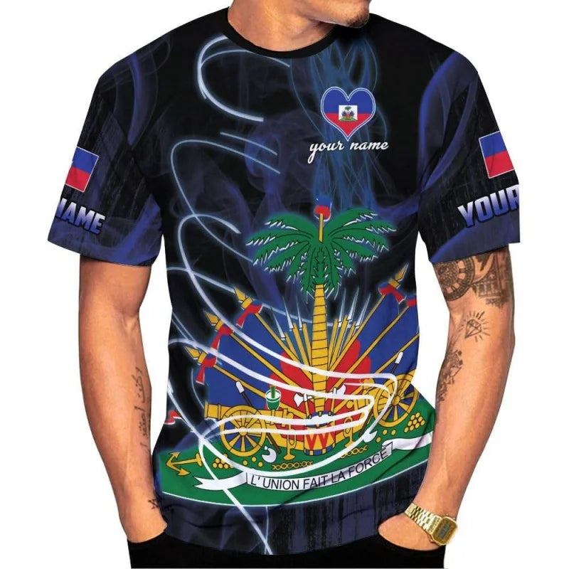 Men's 3D Haiti Emblem T-Shirt β Custom Summer Graphic Tee