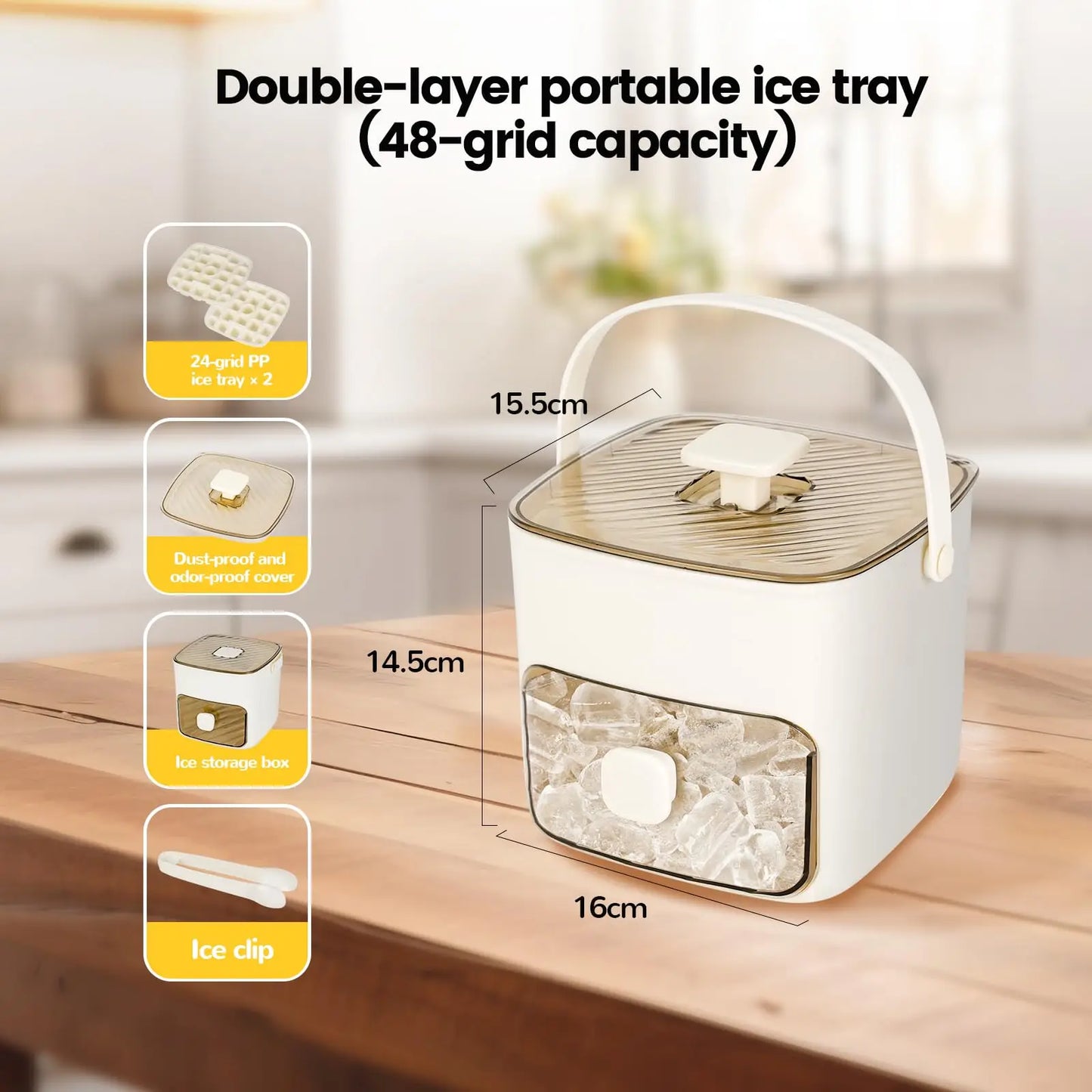 Grid Reusable Ice Cube Tray with Storage