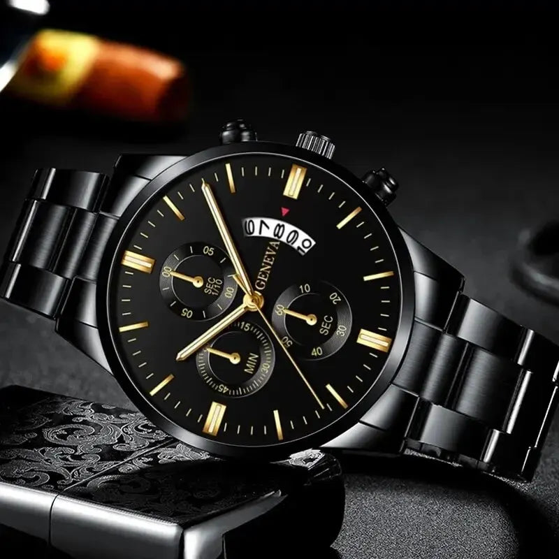 ⌚ Men’s Stainless Steel Quartz Watch – Classic Business Style with Calendar Display