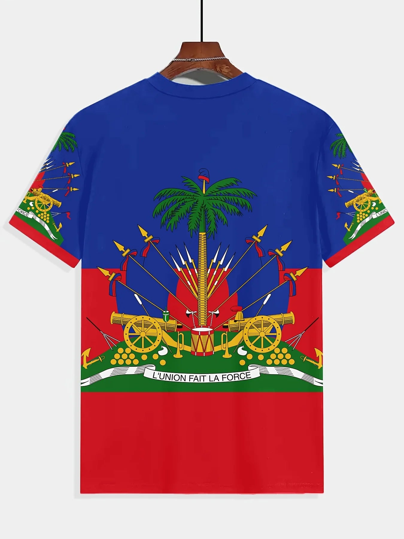 Men’s Haitian Flag T-Shirt – Vibrant Multi-Color Casual Polyester Tee, Regular Fit