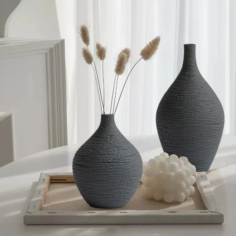 Nordic Ceramic Vase β Simple Narrow-Mouth Flower Pot for Home, Office & Living Room Decor