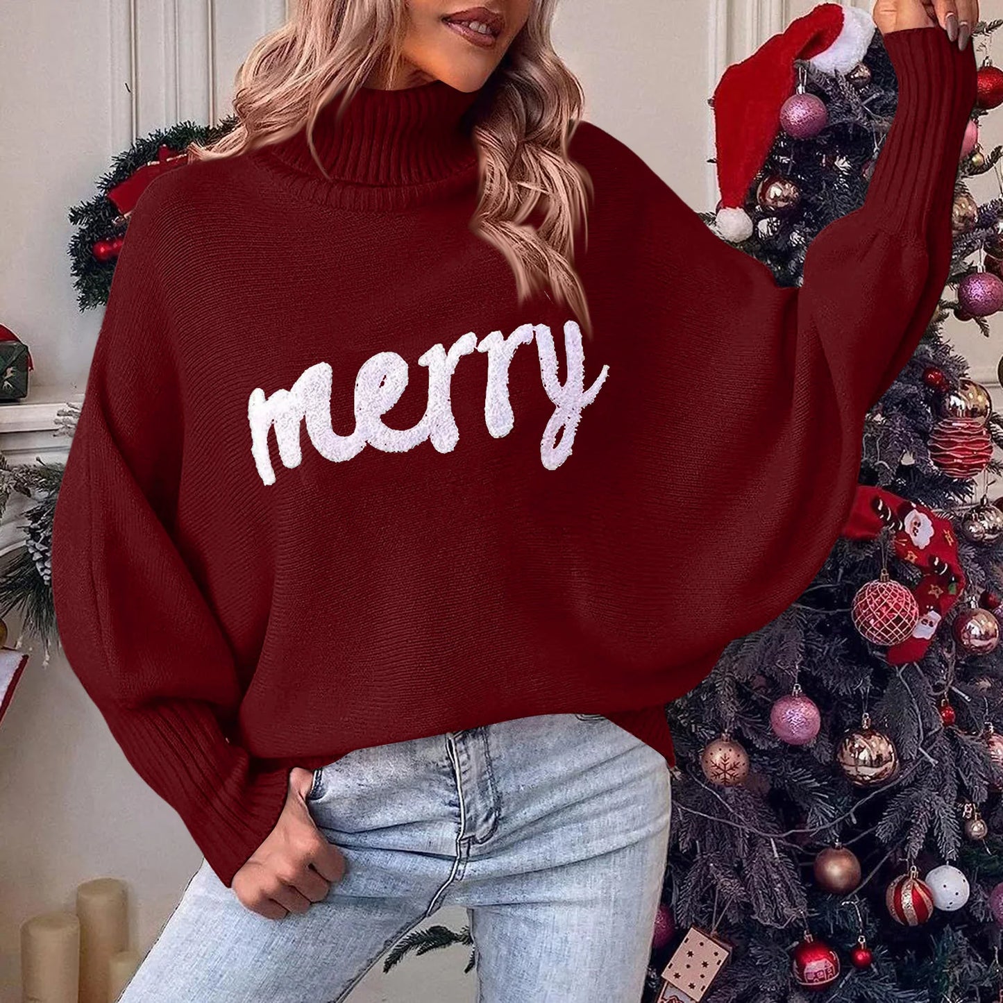 Women’s Christmas Turtleneck Knit Sweater