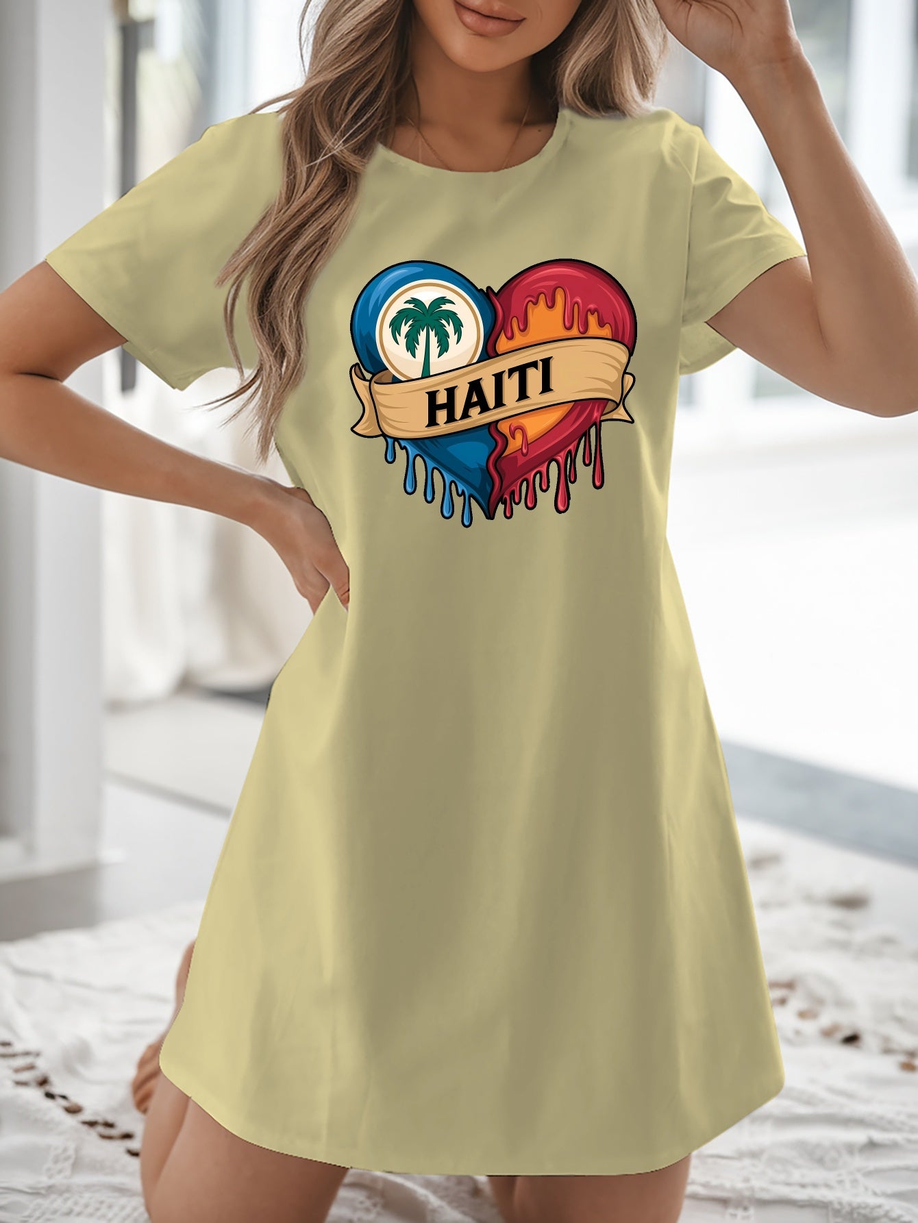 Women’s T-Shirt Dress with Flag Heart Print