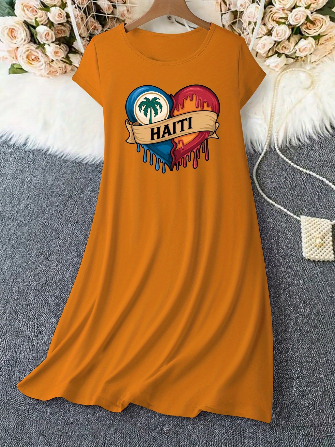 Women’s T-Shirt Dress with Flag Heart Print