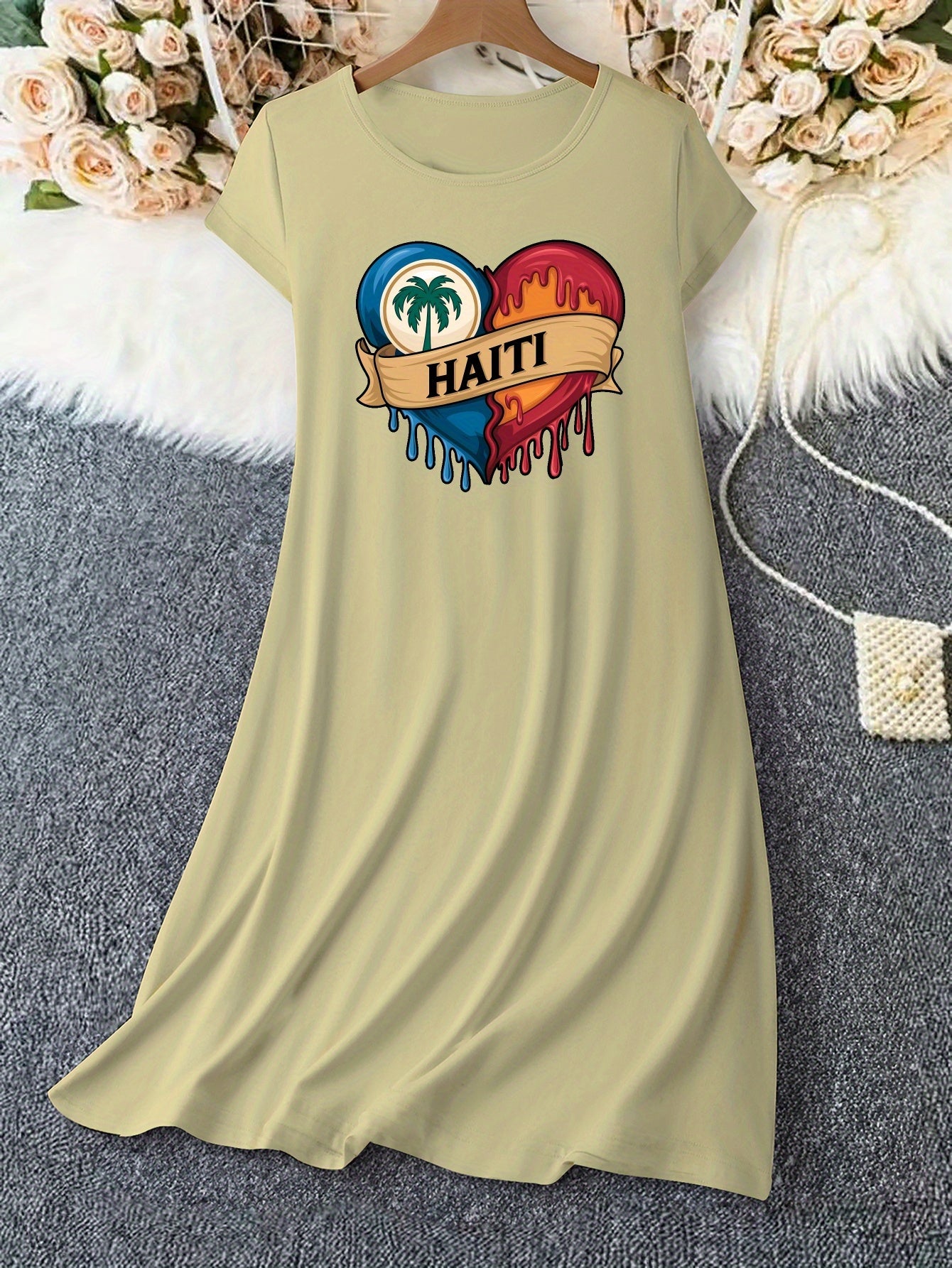 Women’s T-Shirt Dress with Flag Heart Print
