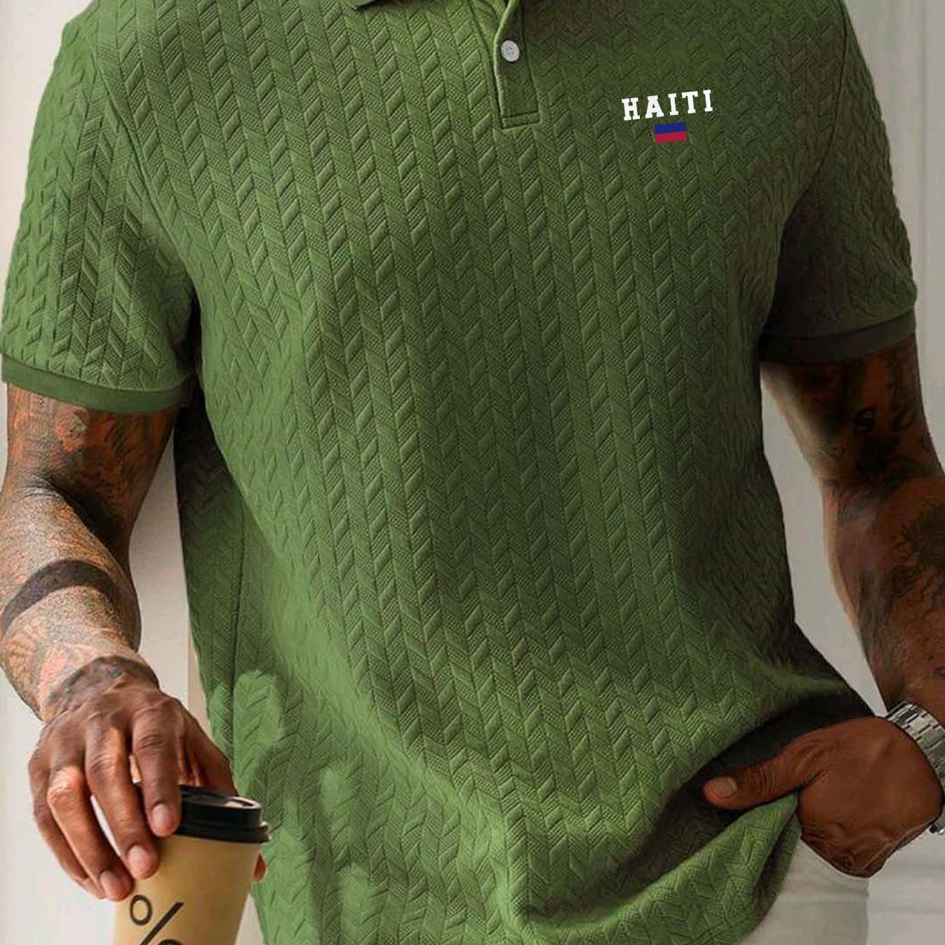 Men's Slim Fit Haiti Flag Shirt – Breathable, Stretchy & Casual
