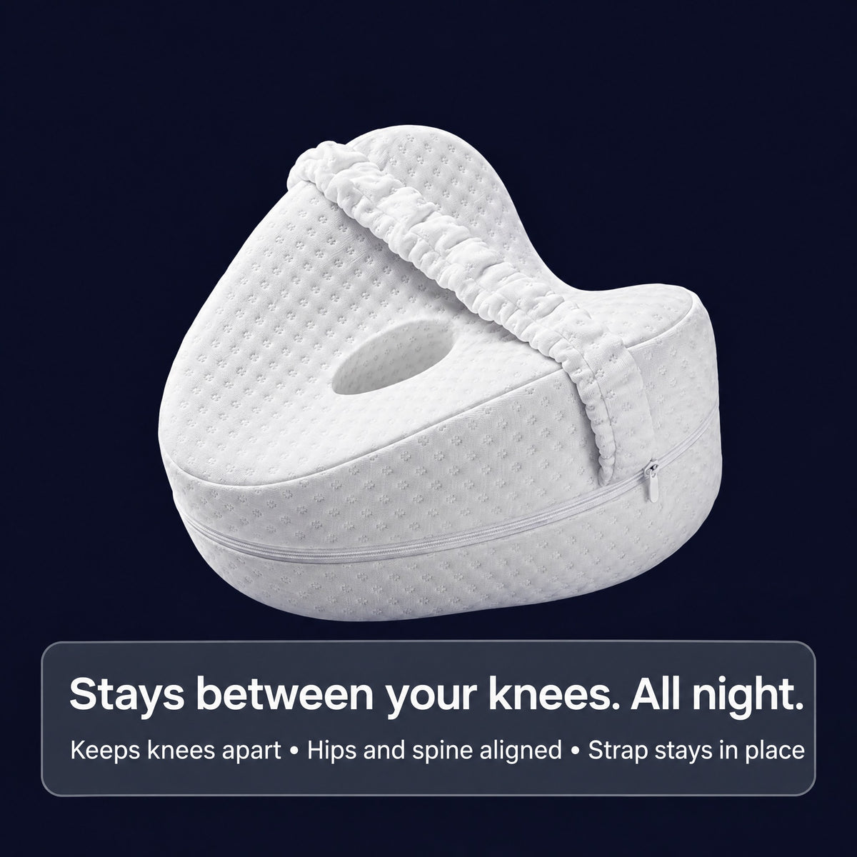 Nuvety knee pillow with elastic strap: stays between your knees all night