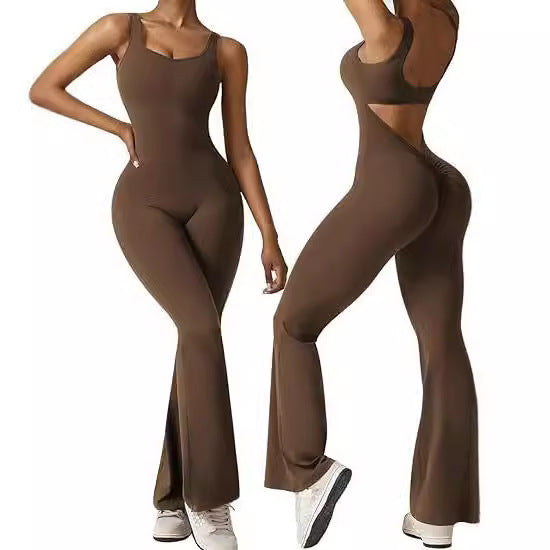 Women's Backless Flared Yoga Jumpsuit