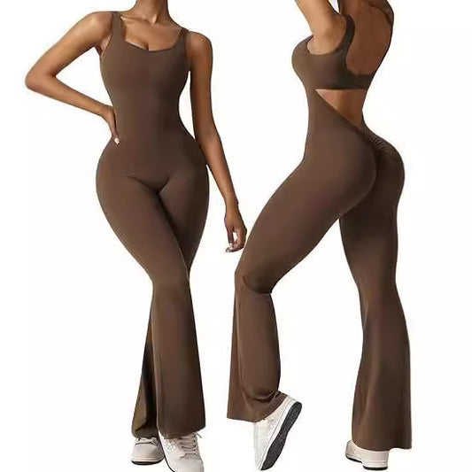 Women's Backless Flared Yoga Jumpsuit