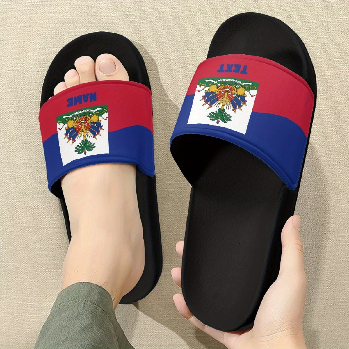 Haiti Flag Design Slippers, Casual Vacation Style