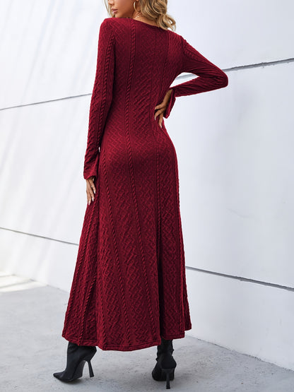 Elegant V-Neck Bodycon Dress - Women's Solid Mid Elasticity Knit Dress