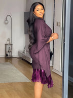 Bat Sleeve Plus Size Tights Tassel Dress