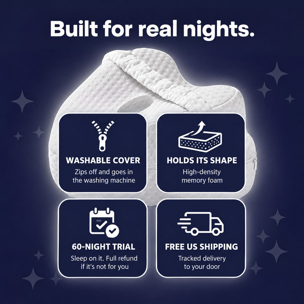 Washable cover, holds its shape, 60-night trial, tracked delivery