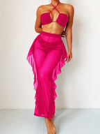 Sexy Black Mesh Bikini Set - 3-Piece Criss Cross Swimsuit for Women