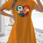 Women’s T-Shirt Dress  with Flag Heart Print