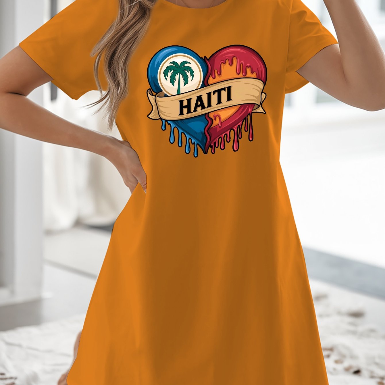 Women’s T-Shirt Dress  with Flag Heart Print