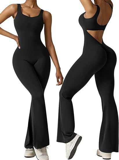 Women's Backless Flared Yoga Jumpsuit
