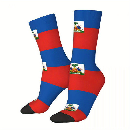 1 PairMen's Haitian Flag-Inspired Crew Socks