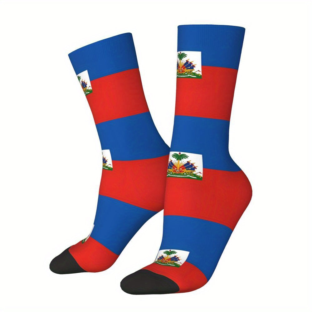 1 PairMen's Haitian Flag-Inspired Crew Socks