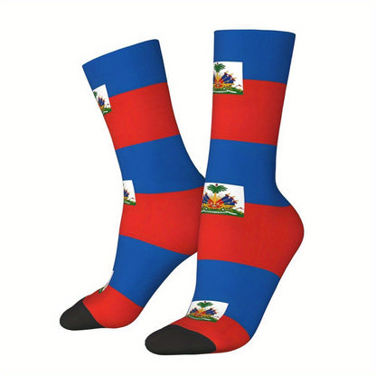 1 PairMen's Haitian Flag-Inspired Crew Socks